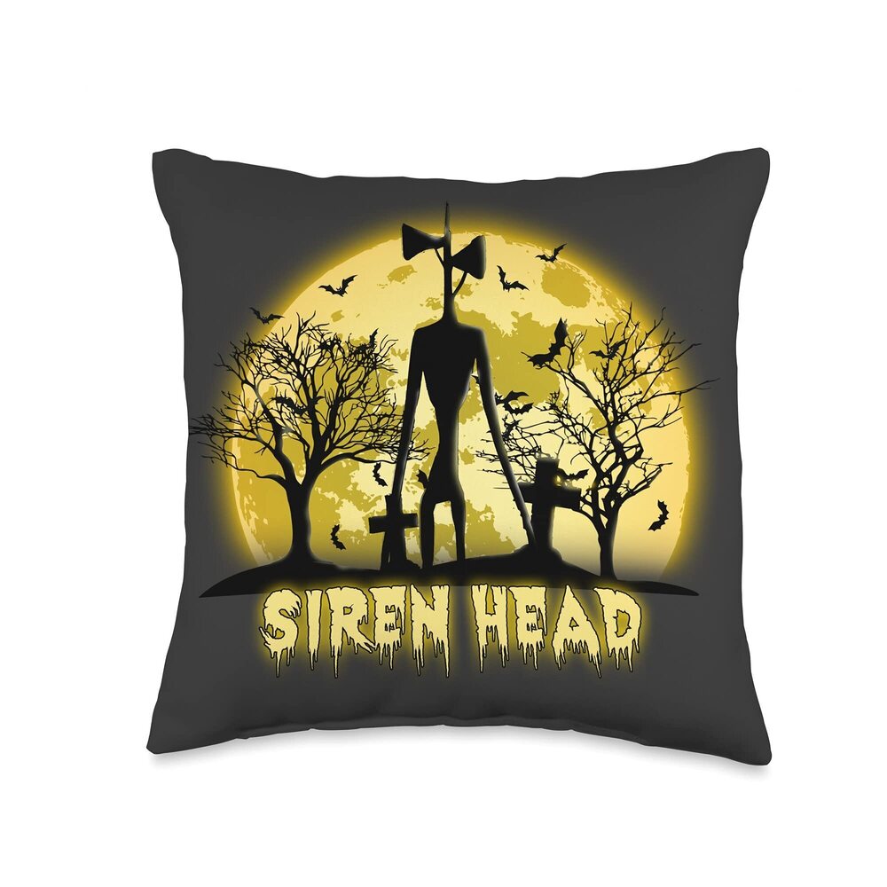 5649 Cryptid Yellow Moon with Bats Siren Head Folklore Throw Pillow
